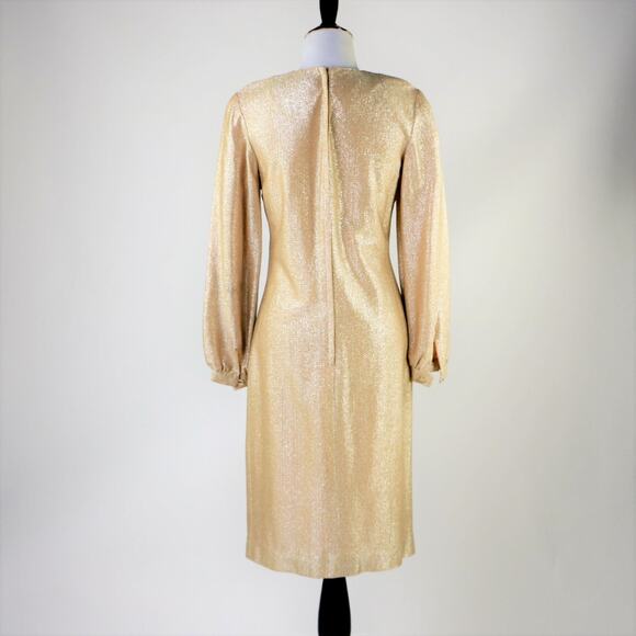 Vintage 1960s Gold-Silver Long Sleeved Dress with Button Detailing Medium - Picture 5 of 10